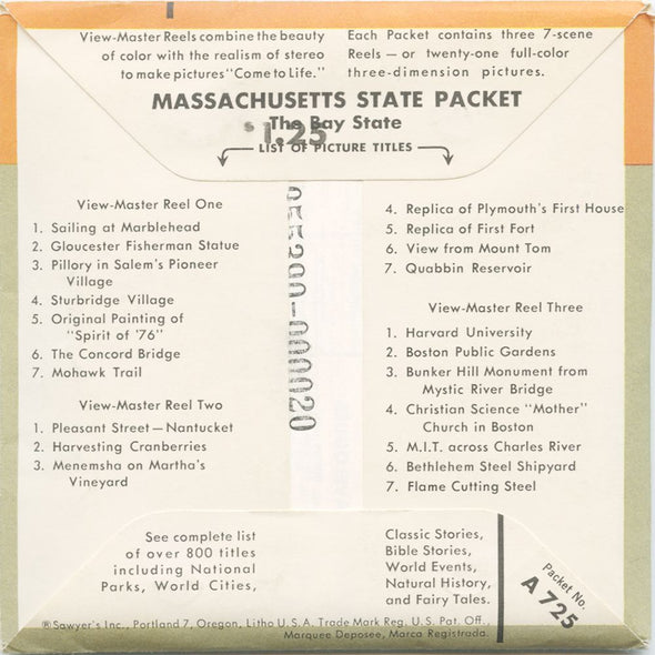 10 ANDREW - Massachusetts - View-Master 3 Reel Packet - vintage - A725-SU Packet 3Dstereo 