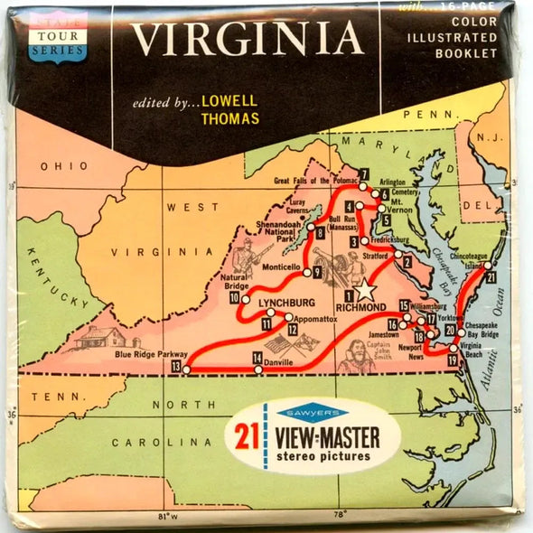 Virginia - Map Series - View-Master 3 Reel Packet - 1960s views - vintage - (A810-S6A) Packet 3dstereo 