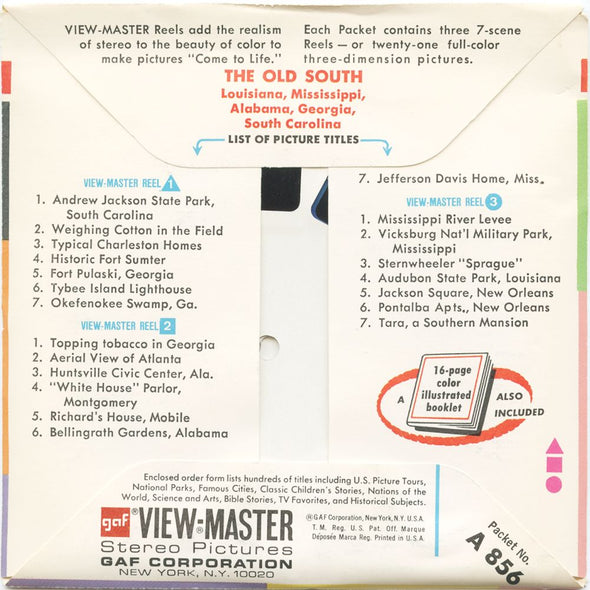 10 ANDREW - Old South - View-Master 3 Reel Packet - vintage - A856-G3A Packet 3Dstereo 