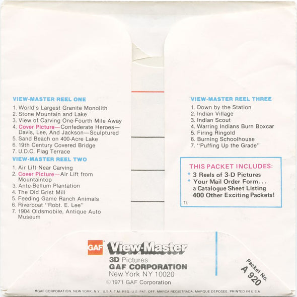 10 ANDREW - Stone Mountain - View-Master 3 Reel Economy Packet - vintage - A920-G6 Packet 3dstereo 