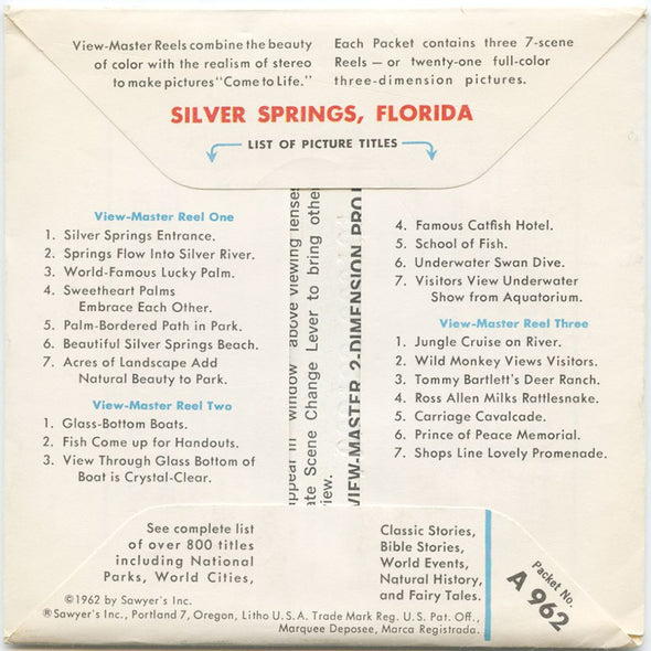 9 ANDREW - Silver Springs - Florida - View-Master 3 Reel Packet - vintage - A962-S5 Packet 3Dstereo 