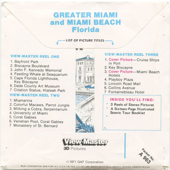 10 ANDREW - Greater Miami and Miami Beach - View-Master 3 Reel Packet - vintage - A963-V2 Packet 3dstereo 