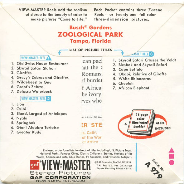 5 ANDREW - Busch Gardens Zoological Park - View-Master 3 Reel Packet - vintage - A979-G1B Packet 3dstereo 