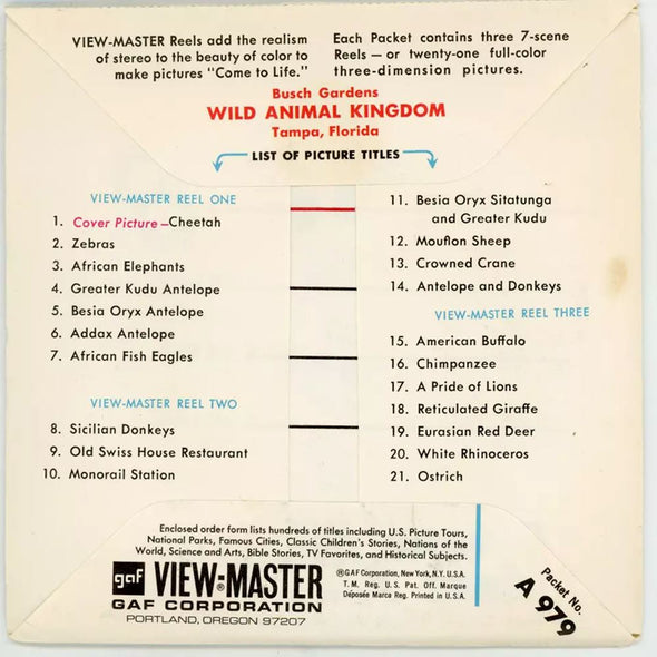 5 ANDREW - Busch Garden Zoological Park - Florida - View-Master 3 Reel Packet - vintage - A979A-G1A Packet 3dstereo 