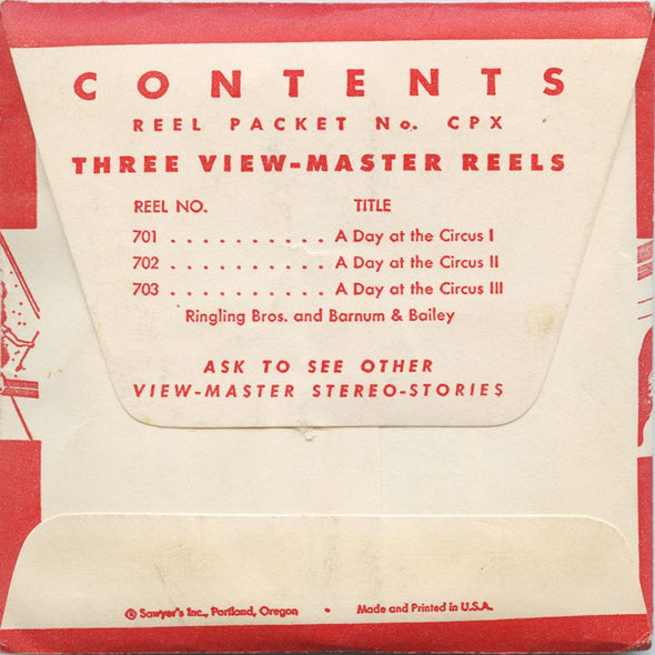 A Day At The Circus - View-Master 3 Reel Packet - vintage (701,702,703-S1) Packet 3dstereo 