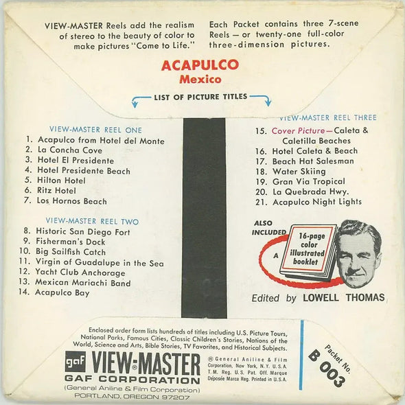 Acapulco - View-Master - 3 Reel Packet - 1960s views - (PKT-B003-G1B) Packet 3dstereo 