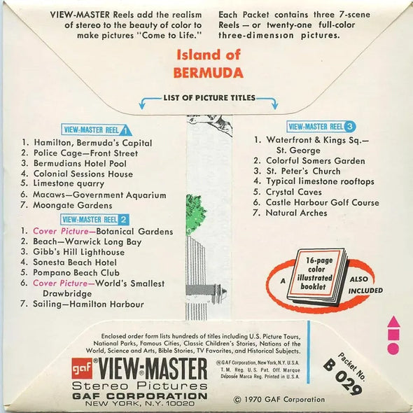 Bermuda - Vintage Classic View-Master 3 Reel Packet - 1970s views - vintage (PKT-B029-G3C) Packet 3dstereo 
