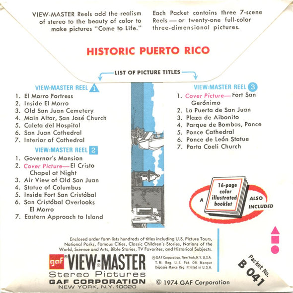 4 ANDREW - Historic Puerto Rico - View-Master 3 Reel Packet - 1974 - vintage - B041-G3A Packet 3dstereo 