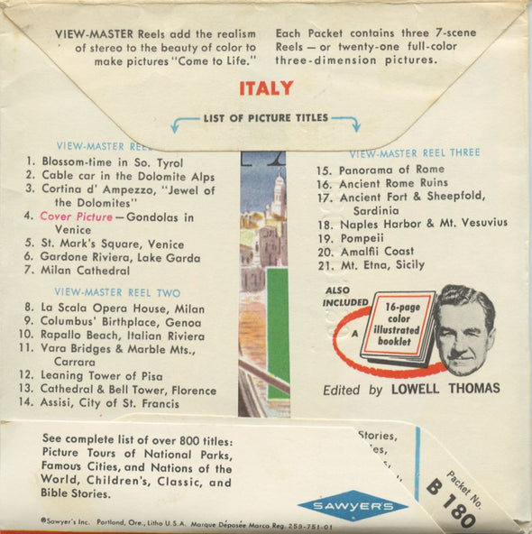 7 ANDREW - Italy - View-Master 3 Reel Packet - Coin & Stamp - Nations of the World - vintage - B180-S6A Packet 3dstereo 