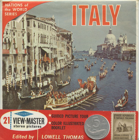 7 ANDREW - Italy - View-Master 3 Reel Packet - Coin & Stamp - Nations of the World - vintage - B180-S6A Packet 3dstereo 