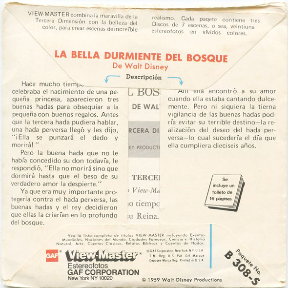La Bella Durmiente Del Bosque - View-Master 3 Reel Economy Packet - vintage - B308-S-G6 Packet 3dstereo 