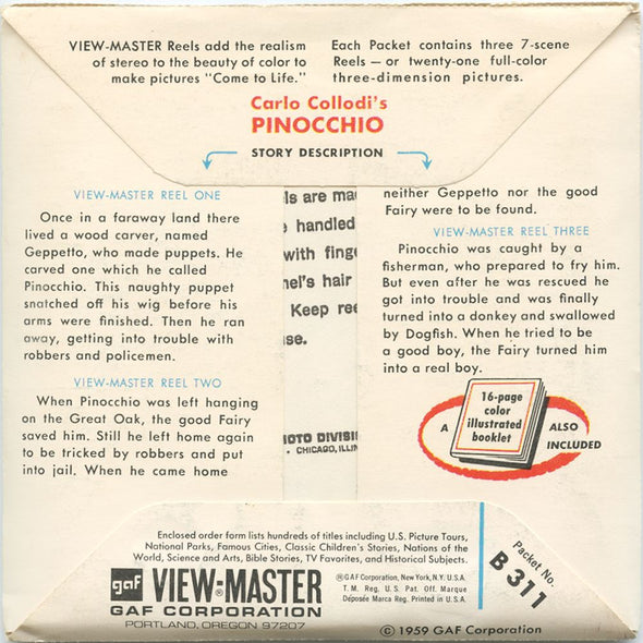 6 ANDREW - Pinocchio - View-Master 3 Reel Packet - 1959 - vintage - B311-G1A Packet 3dstereo 