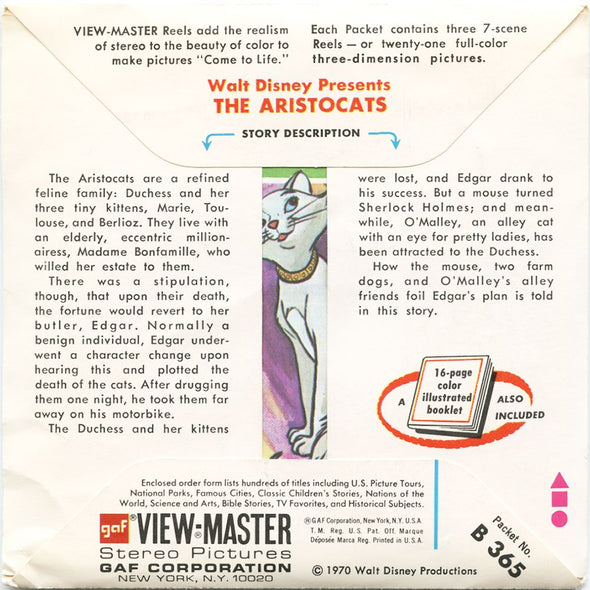 6 ANDREW - The Aristocats - View-Master 3 Reel Packet - 1970 - vintage - B365-G3A Packet 3dstereo 