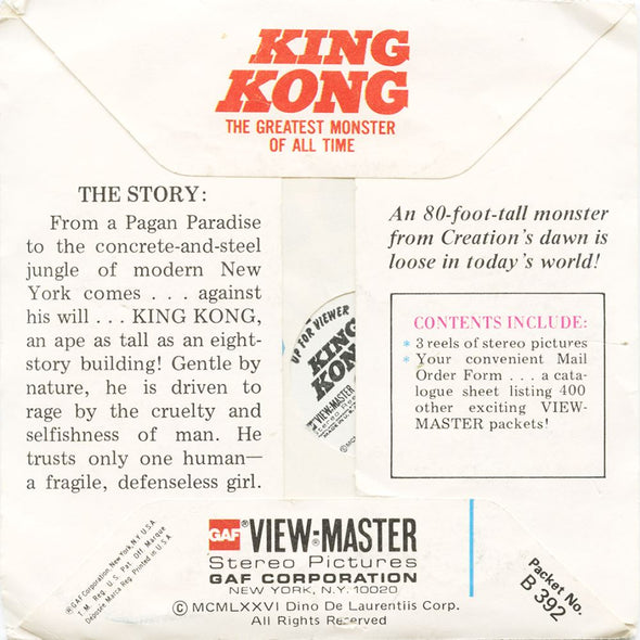 5 ANDReW - King Kong - View-Master 3 Reel Packet - 1970s - Vintage - B392-G5 Packet 3Dstereo 