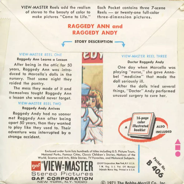 5 ANDREW - Raggedy Ann and Raggedy Andy - View-Master 3 Reel Packet - vintage - B406-G3A Packet 3dstereo 