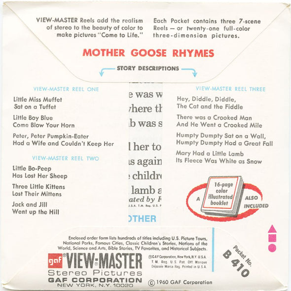 9 ANDREW - Mother Goose Rhymes - View-Master 3 Reel Packet - vintage - B410-G3A Packet 3Dstereo 
