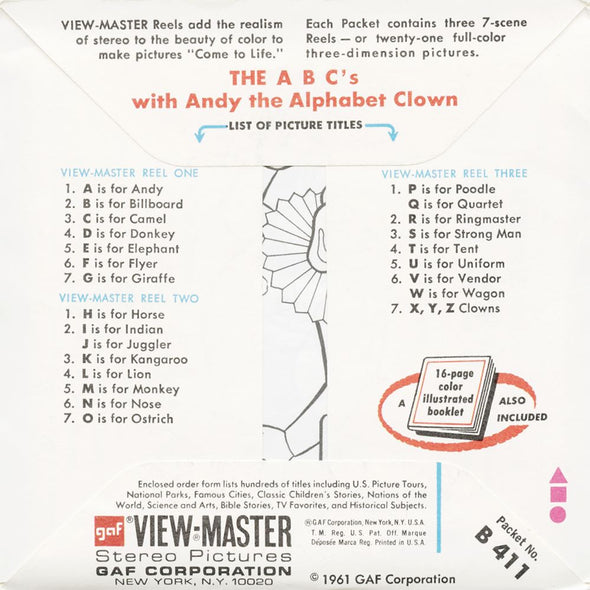 5 ANDREW - A B C Circus - View-Master 3 Reel Packet - 1961 - vintage - B411-G1B Packet 3dstereo 