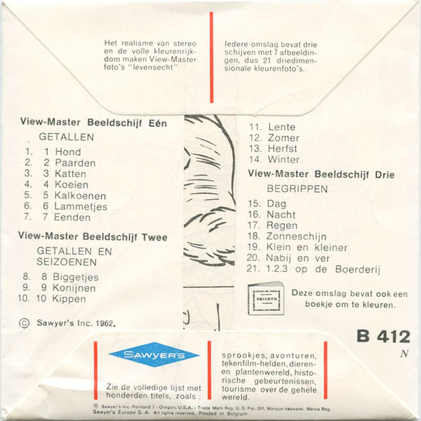 1.2.3 Wij Tellen op de Boerderij - View-Master 3 Reel Packet - 1962 - vintage - B412N-BS6 Packet 3dstereo 