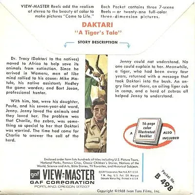 1 ANDREW - Daktari - View-Master 3 Reel Packet - 1960s - vintage - (B498-G1A) Packet 3dstereo 