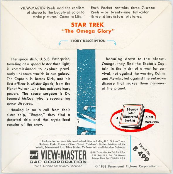 Star Trek -The Omega Glory - View-Master 3 Reel Packet - 1968 - vintage Packet 3dstereo 