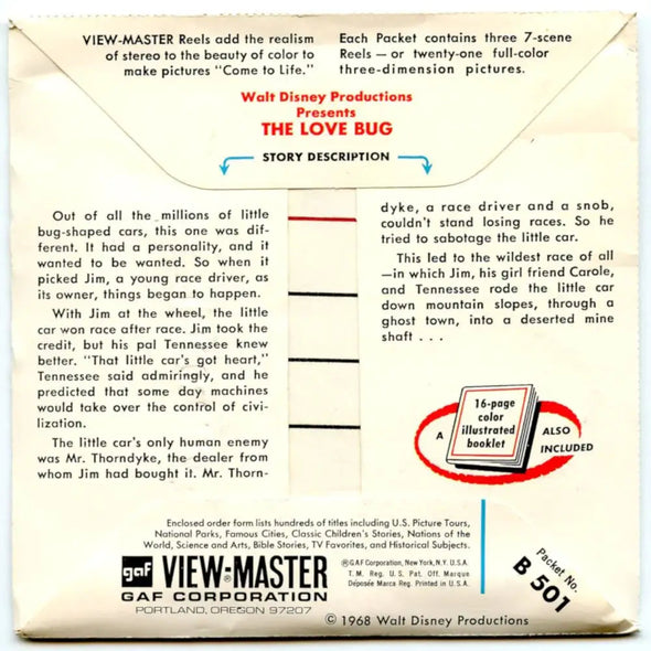 Disney's The Love Bug Movie- View-Master 3 Reel Packet - 1970s - vintage - (B501-G1Aa) 3Dstereo 