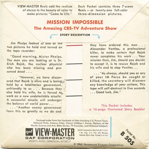 6 ANDREW - Mission: Impossible - View-Master 3 Reel Packet - 1968 - vintage - B505-G1A Packet 3dstereo 