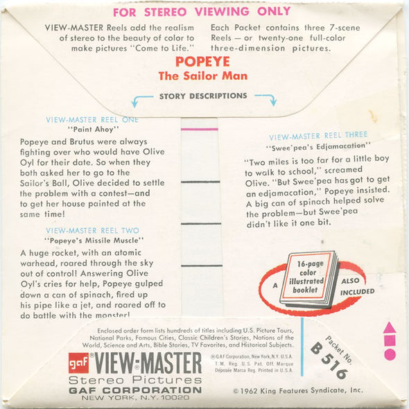 9 ANDREW - Popeye - View-Master 3 Reel Economy Packet - vintage - B516-G3A Packet 3Dstereo 