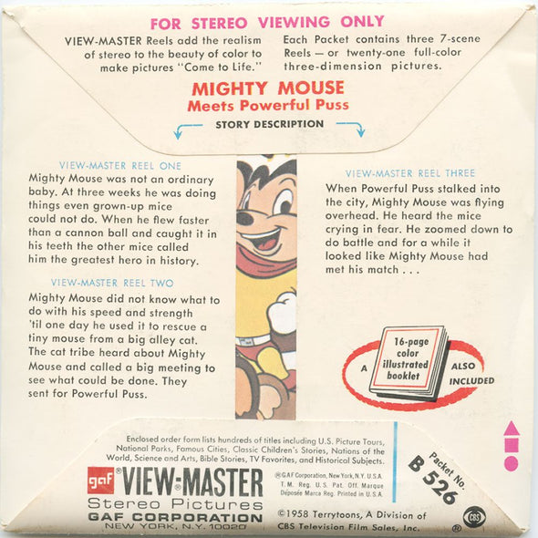 7 ANDREW - Mighty Mouse - View-Master 3 Reel Packet - vintage - B526-G3A Packet 3dstereo 