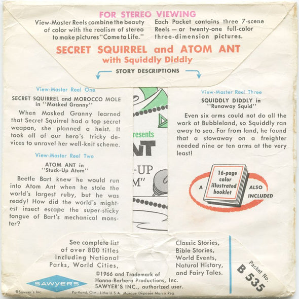 7 ANDREW - Secret Squirrel and Atom Ant - View-Master 3 Reel Packet - vintage - B535-S6A Packet 3dstereo 