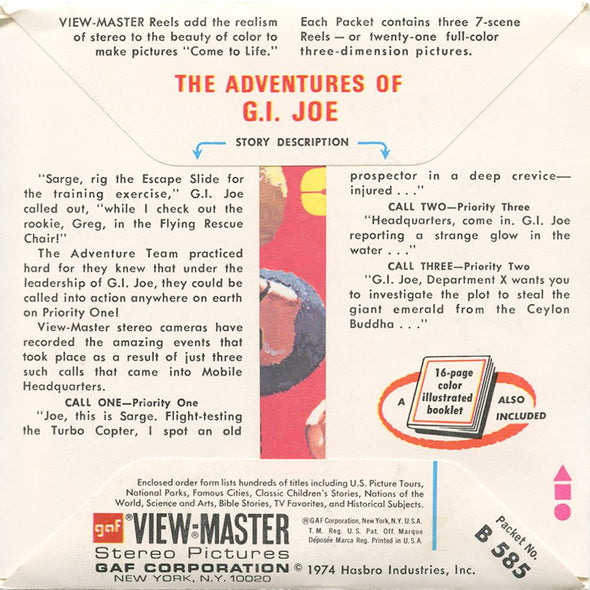The Adventures of G.I. Joe - View-Master 3 Reel Packet - 1974 - vintage - B585-G3A Packet 3dstereo 