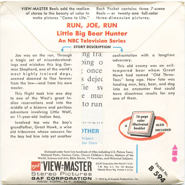 5 ANDREW - Run, Joe, Run - View-Master 3 Reel Packet - 1974 - vintage - B594-G3A Packet 3dstereo 