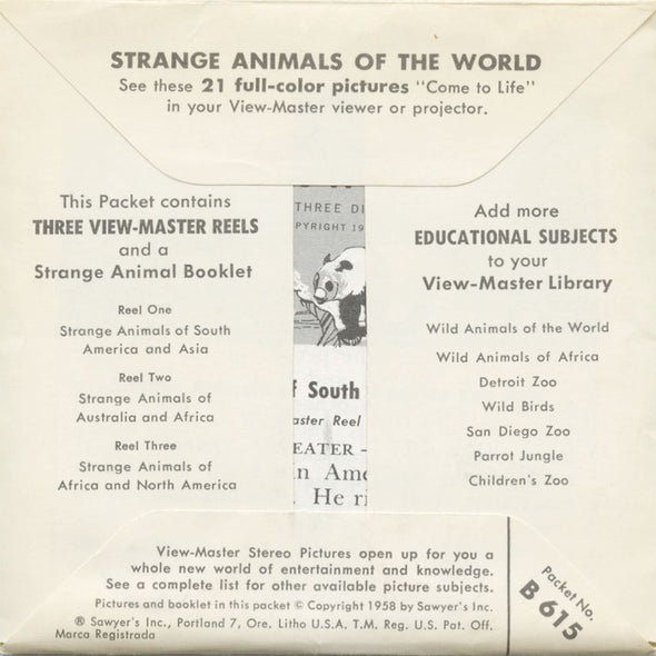 6 ANDREW - Strange Animals of the World - View-Master 3 Reel Packet - vintage - B615-S5 Packet 3dstereo 