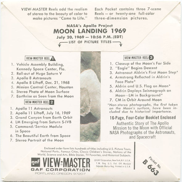 10 ANDREW - Apollo Moon Landing 1969 - View-Master 3 Reel Packet - vintage - B663-G1A Packet 3dstereo 