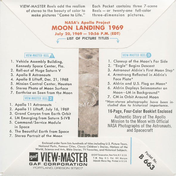 5 ANDREW - Apollo Moon Landing 1969 - View-Master 3 Reel Packet - vintage - B663-G1A Packet 3dstereo 