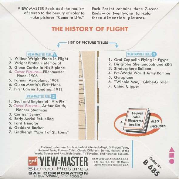 5 ANDREW - History of Flight - View-Master 3 Reel Packet - vintage - B685-G3A Packet 3dstereo 
