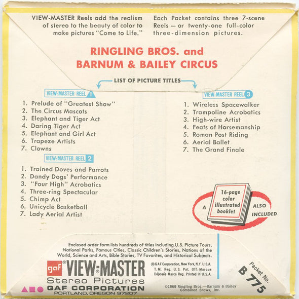 9 ANDREW - Ringling Bros. Circus - View-Master 3 Reel Packet - vintage - B775-G1A Packet 3Dstereo 