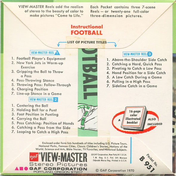 Instructional Football - View-Master 3 Reel Packet - 1970 - vintage - B951-G1A Packet 3dstereo 