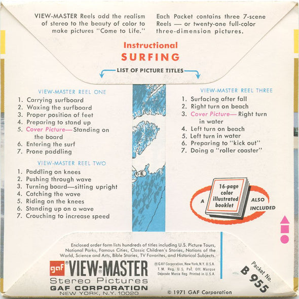 Instructional Surfing - View-Master 3 Reel Packet - 1971 - vintage - B955-G3A Packet 3dstereo 