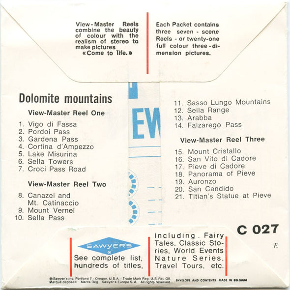 4 ANDREW - The Dolomite Mountains - Italy - View-Master 3 Reel Packet - 1957 - vintage - C027-BS6 Packet 3dstereo 