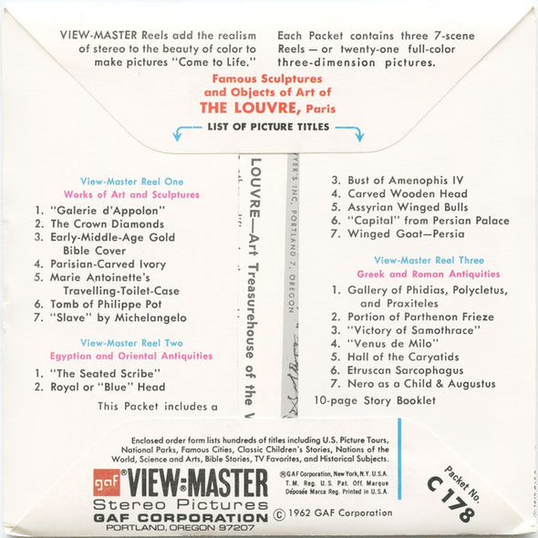10 ANDREW - Famous Sculptures - The Louvre - View-Master 3 Reel Packet - vintage - C178-G1A Packet 3Dstereo 