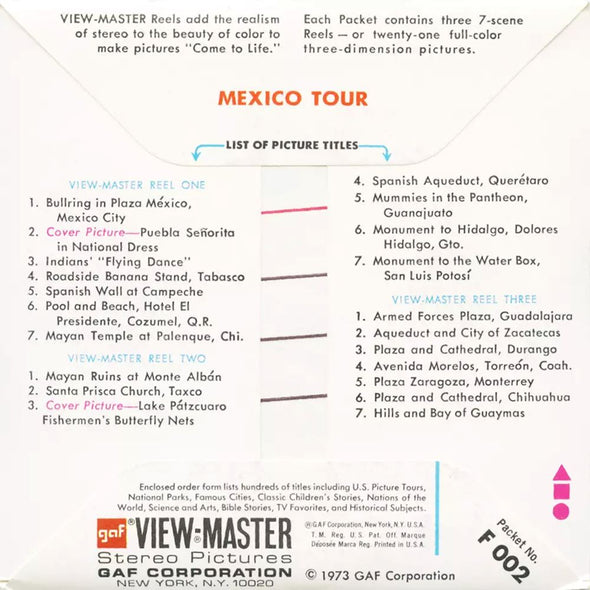 5 ANDREW - Mexico Tour - View-Master 3 Reel Packet - vintage - F002-G3A Packet 3dstereo 