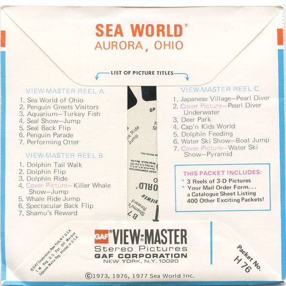Sea World - Ohio - View-Master 3 Reel Packet - vintage - H76-G5 Packet 3dstereo 