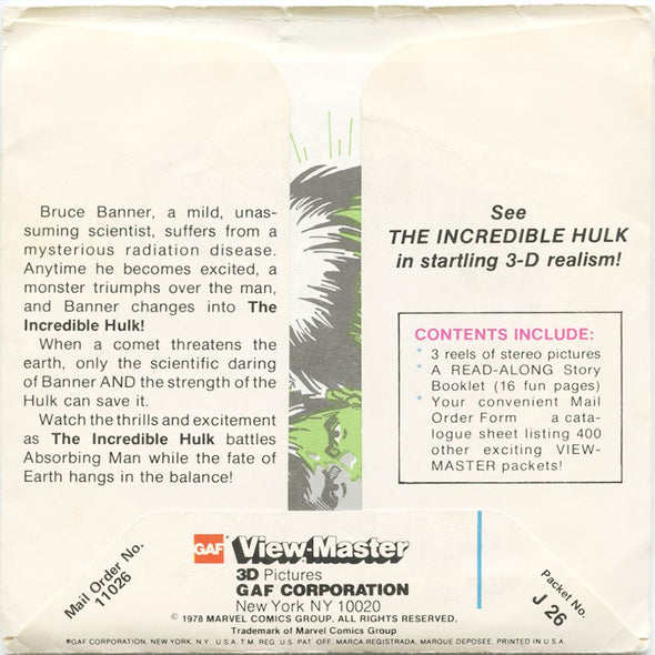 9 ANDREW - Hulk - View-Master 3 Reel Economy Packet - vintage - J26-G6 Packet 3Dstereo 