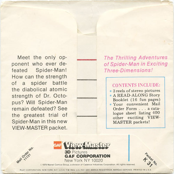 10 ANDREW - Spider-Man - View-Master 3 Reel Economy Packet - vintage - K31-G6 Packet 3dstereo 