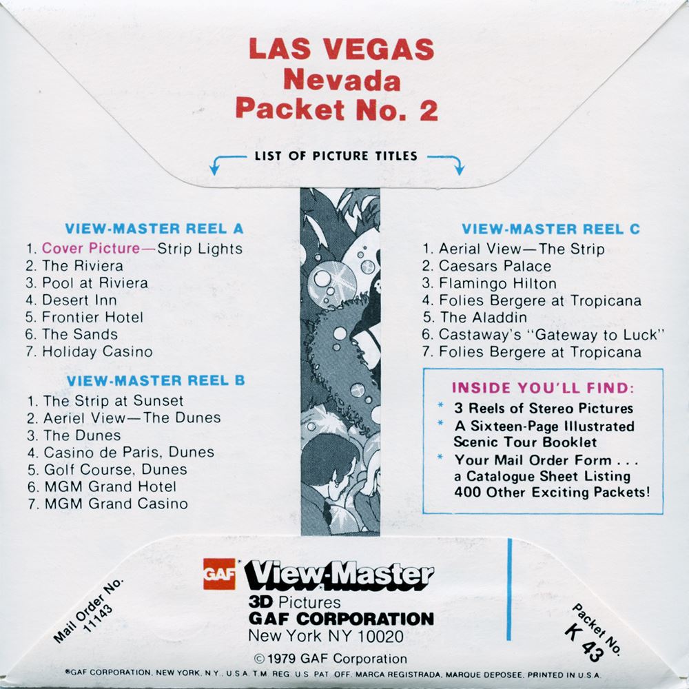 View Master Packet Las Vegas No2- View-Master 3 Reel Packet - vintage - k43-G5 – 3Dstereo.com
