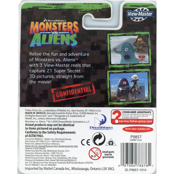 Monsters vs Aliens - View-Master 3 Reel Set on Card - Open VBP 3dstereo 