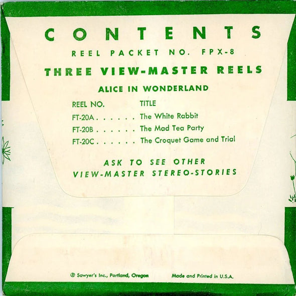 Alice in Wonderland - View-Master 3 Reel Packet - 1950s - Vintage - (PKT-ALWO-S1) Packet 3Dstereo 