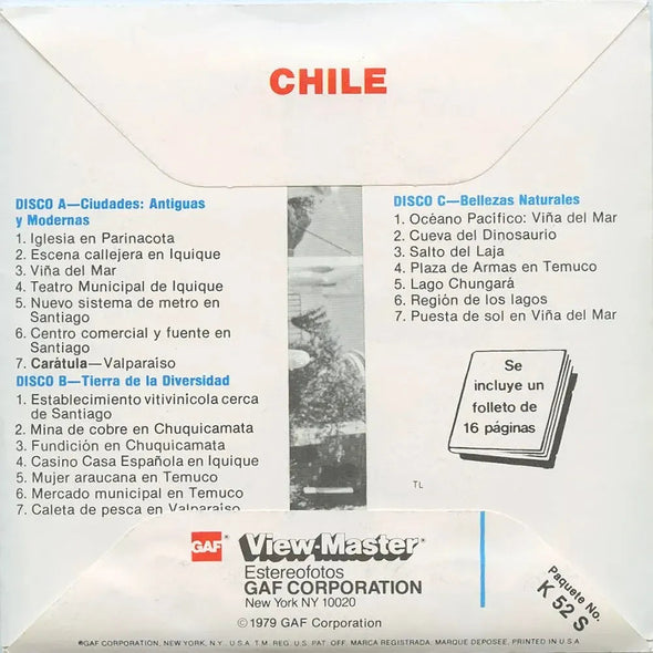 Chile - View-Master 3 Reel Packet - 1970s views - vintage - (K52-G6) Packet 3dstereo 