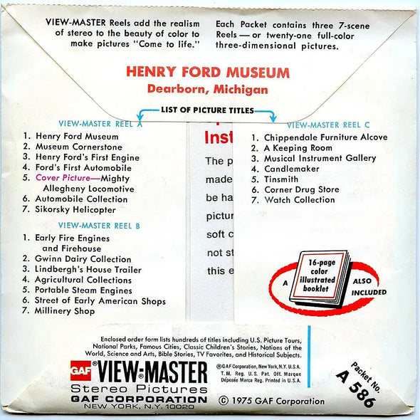 ANDREW - Henry Ford Museum at Dearborn, Michigan - View-Master 3 Reel Packet - 1970s views - (A586-G1B) 3Dstereo 