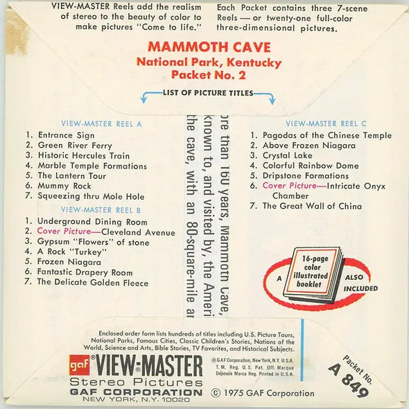 ANDREW - Mammoth Cave, Packet No. 2 - View-Master 3 Reel Packet - 1970s views - vintage - (A849-G3A) Packet 3Dstereo 